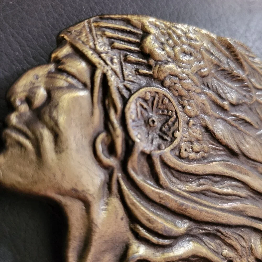 1970'S VINTAGE NATIVE AMERICAN CHIEF HEAD BELT BUCKLE